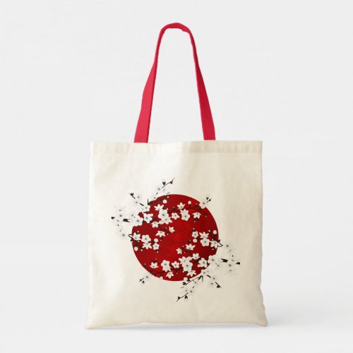 Red Black And White Cherry Blossoms Rising Sun  Tote Bag