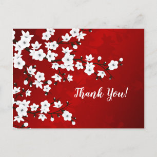 Red Black And White Cherry Blossoms Thank You Postcard