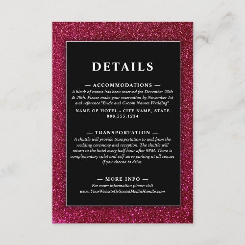 Red Black and White Chic Modern Wedding Glitter Enclosure Card