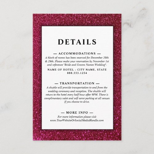 Red Black and White Chic Modern Wedding Glitter Enclosure Card