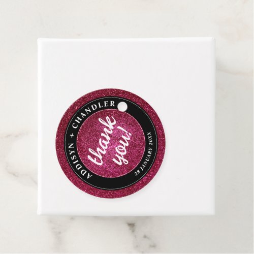 Red Black and White Chic Modern Wedding Glitter Favor Tags