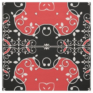 Red Black and White Classic Elegant Leafy Ornate Fabric