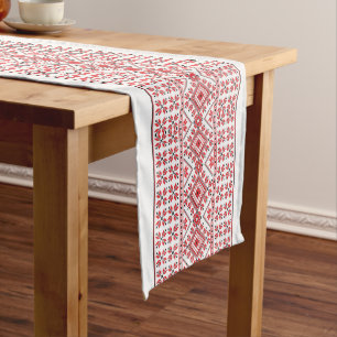 Red Black And White Classic Nordic Fair Isle Motif Medium Table Runner