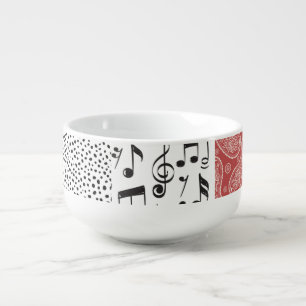 Red, black and white collage soup mug