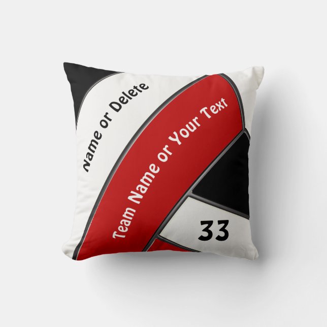 Red, Black and White Custom Volleyball Gift Ideas Throw Pillow (Front)