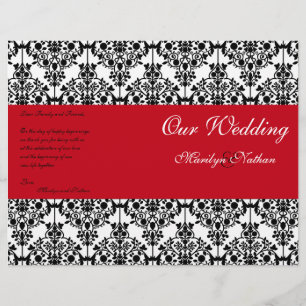 Red, Black, and White Damask Wedding Program