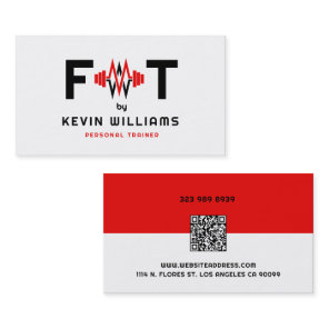 Red, Black and White Fitness Trainer Business Card