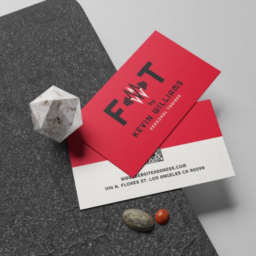Customizable Red, Black and White Fitness Trainer Business Card