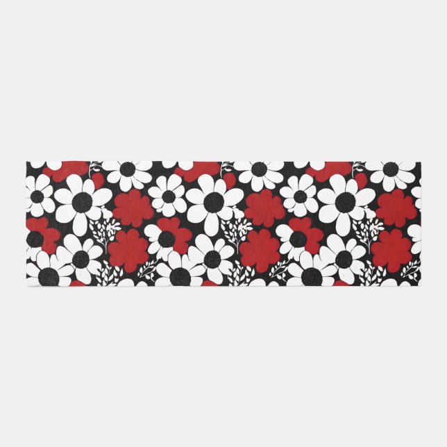 Red, Black and White Floral  Outdoor Rug (Front)