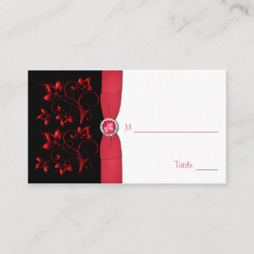 Red, Black, and White Floral Placecard Business Card Templates