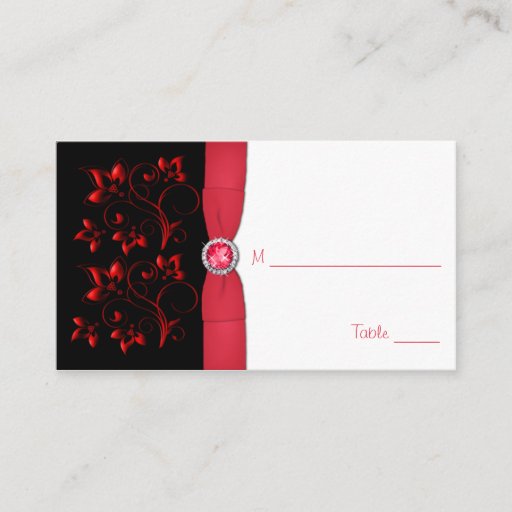 Customizable Red, Black, and White Floral Placecard Business Card Templates