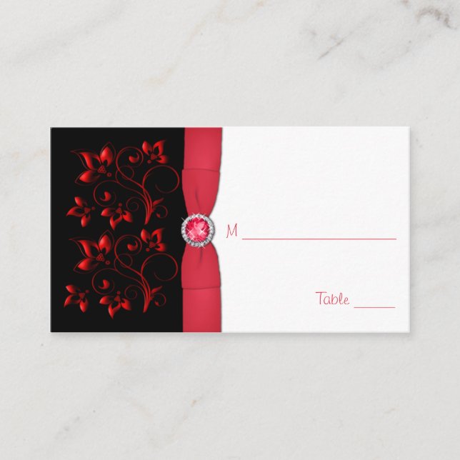 Red, Black, and White Floral Placecard (Front)