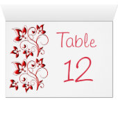 Red, Black and White Floral Table Number Card (Inside Horizontal (Bottom))