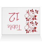 Red, Black and White Floral Table Number Card (Inside Horizontal (Top))