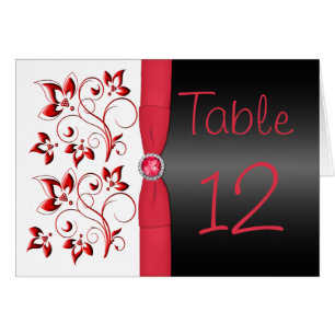 Red, Black and White Floral Table Number Card
