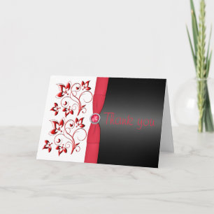 Red, Black and White Floral Thank You Card