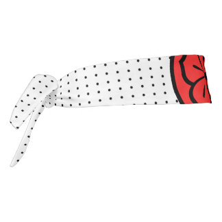 Red Black and White Flower Polka Dots Karate Style Tie Headband