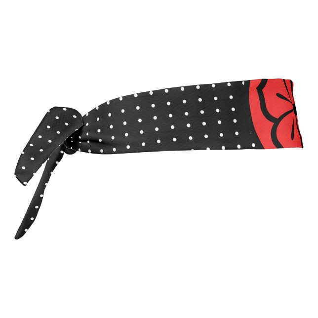 Red Black and White Flower Polka Dots Karate Style Tie Headband (Rotate 270)