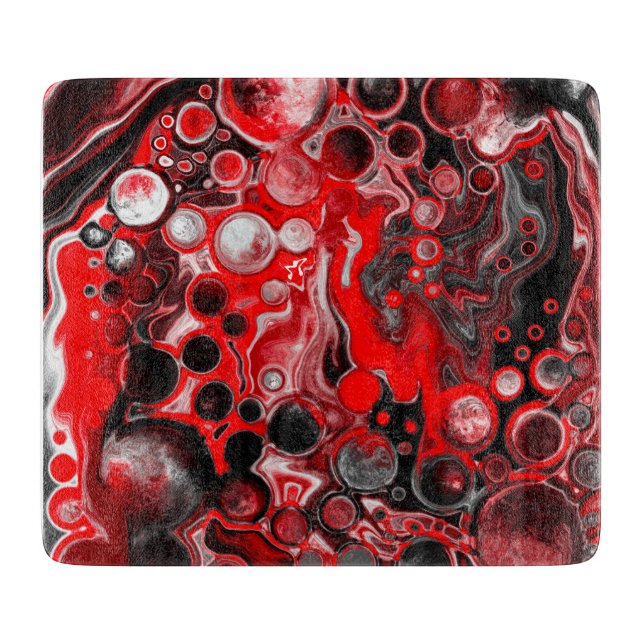Red, Black and White Fluid Art Marble Cutting Board (Front)