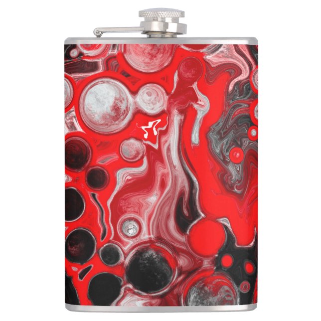 Red, Black and White Fluid Art Marble    Flask (Front)