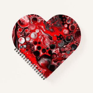 Red, Black and White Fluid Art Marble   Notebook