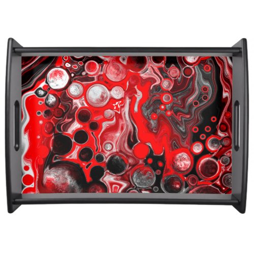 Red Black and White Fluid Art Marble  Serving Tray