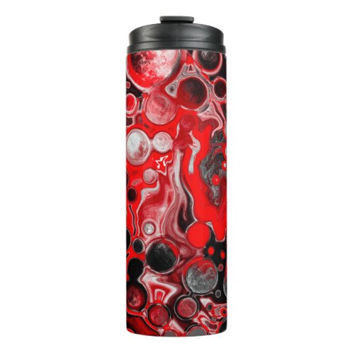 Red Black and White Fluid Art Marble   Thermal Tumbler