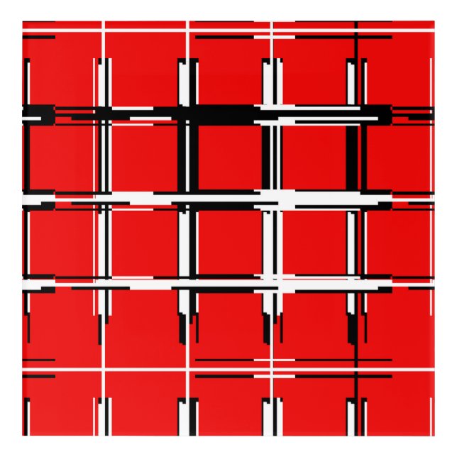 Red Black and White Geometric Abstract Acrylic Print (Front)