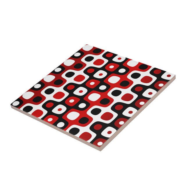 Red Black and White Geometric Pattern Ceramic Tile (Side)