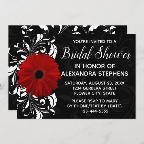 Red Black and White Gerbera Daisy Bridal Shower Invitation