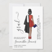 Red, Black and White Girl Graduation Party Photo Invitation (Front)
