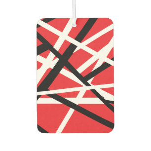 red, black, and white graphic air freshener