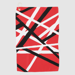 red, black, and white graphic golf towel