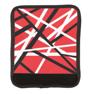 red, black, and white graphic luggage handle wrap