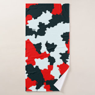 Red Black and White Irregular Abstract Bath Towel