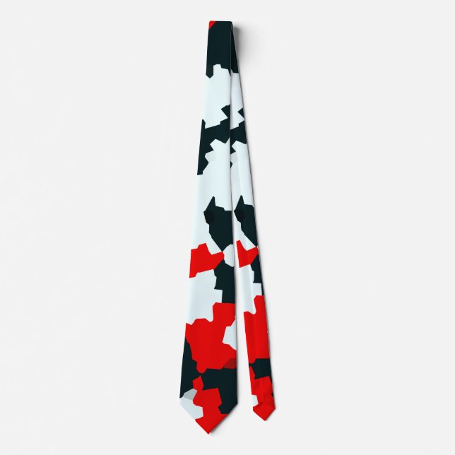 Red Black and White Irregular Abstract Neck Tie (Front)