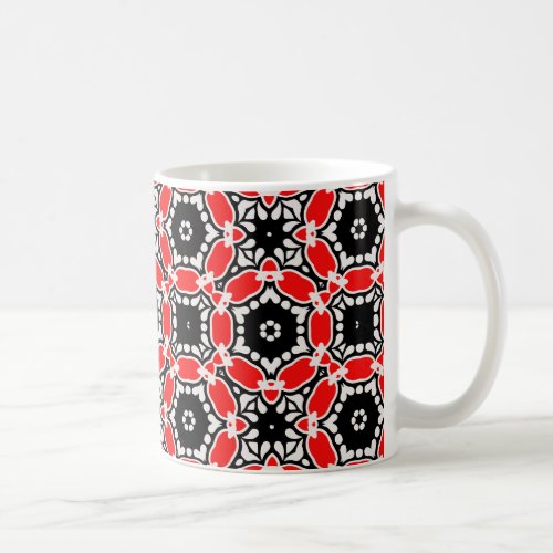 Red Black and White Kaleidoscopic Mosaic Pattern Coffee Mug