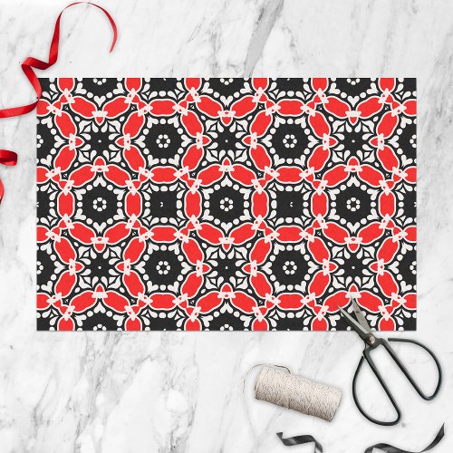Red Black and White Kaleidoscopic Mosaic Pattern Tissue Paper