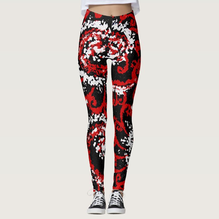 red black and white leggings