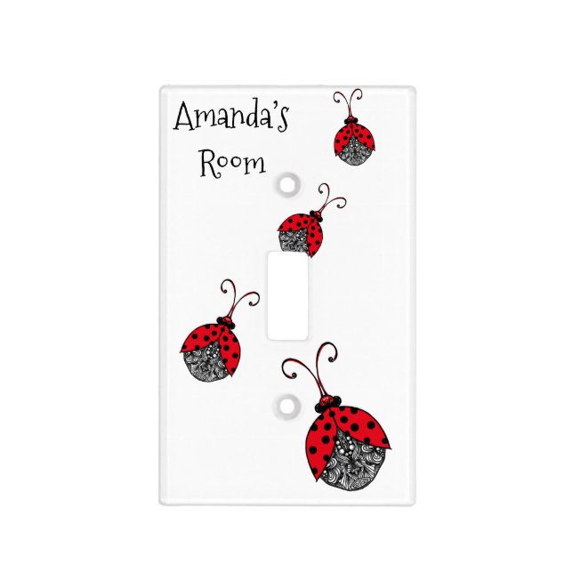 Red black and white line tangle ladybug light switch cover (Front)