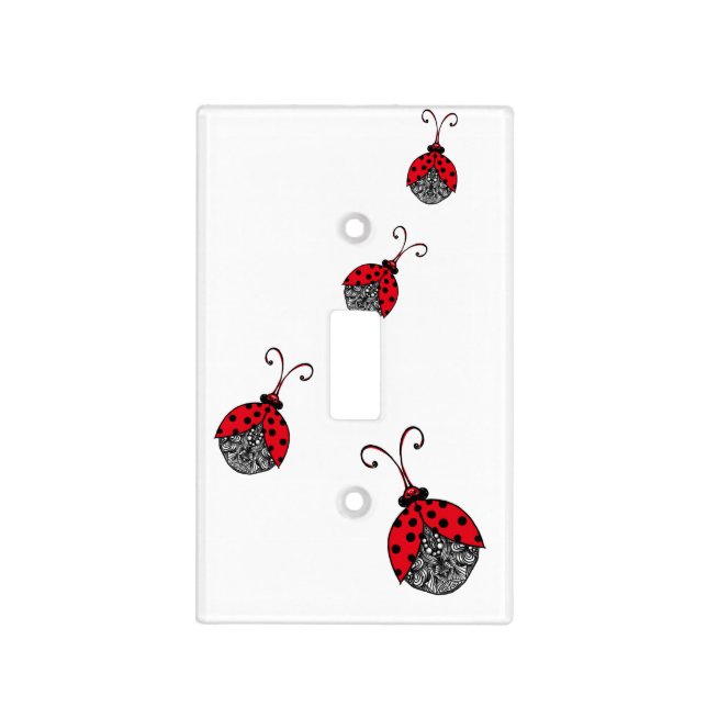 Red black and white line tangle ladybug light switch cover (Front)