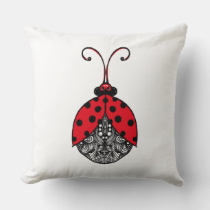 Red black and white line tangle ladybug throw pillow