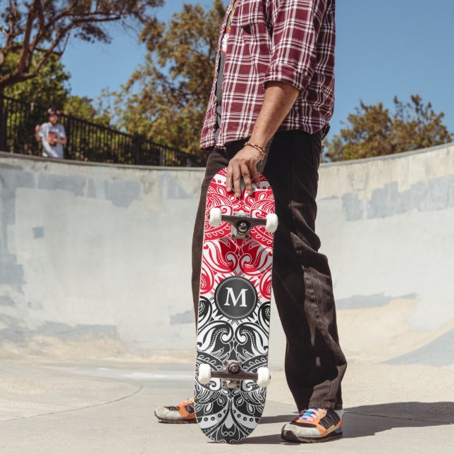 Red, Black and White Mandala  - Monogram Skateboard (Outdoor 2)
