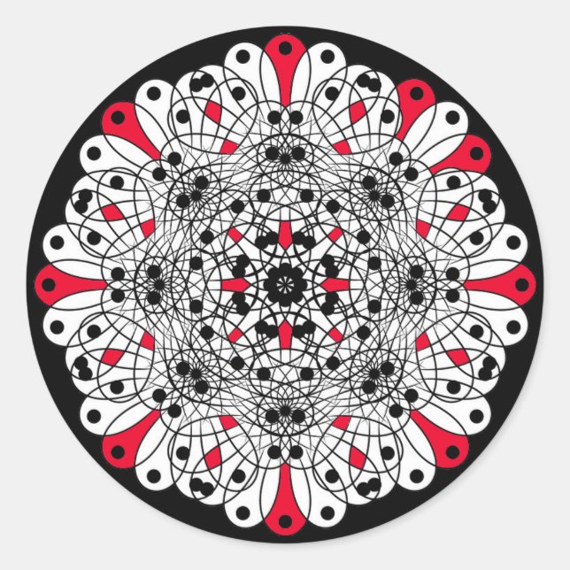 Red, Black and White Mandala Wedding stickers (Front)
