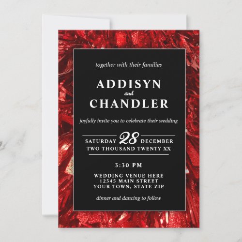 Red Black and White Modern Christmas Wedding Invitation