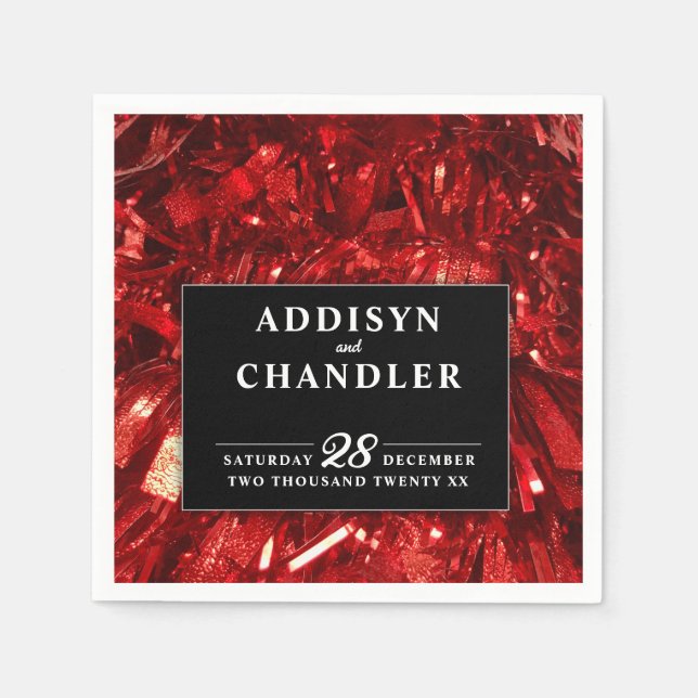 Red Black and White Modern Christmas Wedding Napkins (Front)