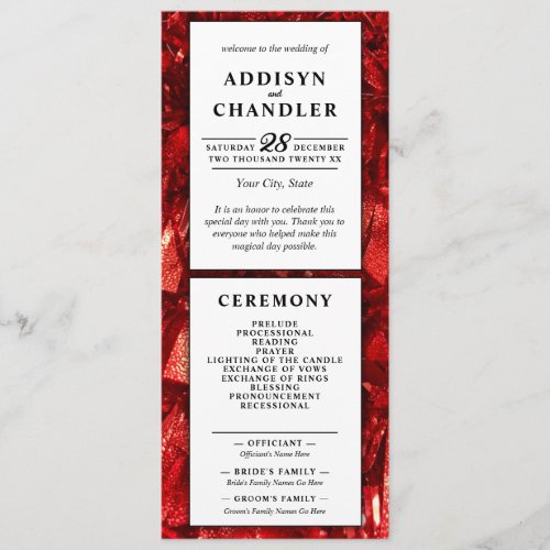 Red Black and White Modern Christmas Wedding Program