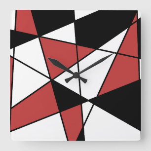 Red Black and White Modern Geometric Pattern Square Wall Clock