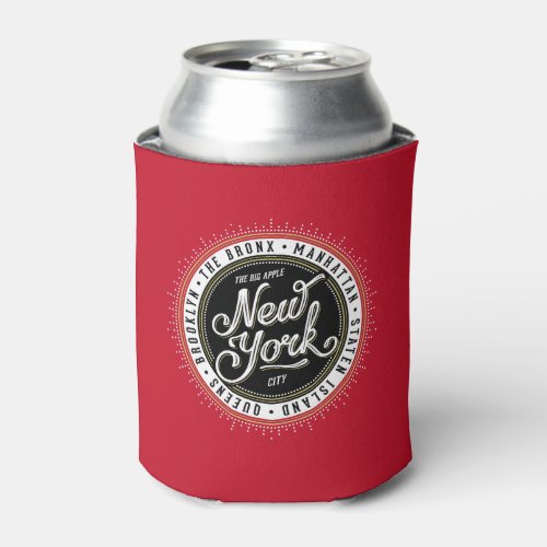 Red Black and White New York City Theme Logo Can Cooler