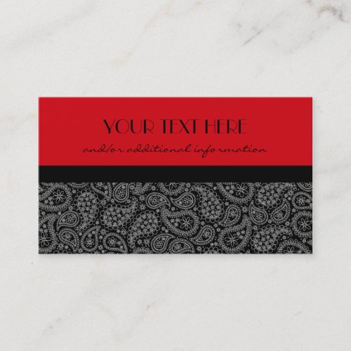 Red, Black and White Paisley Business Cards